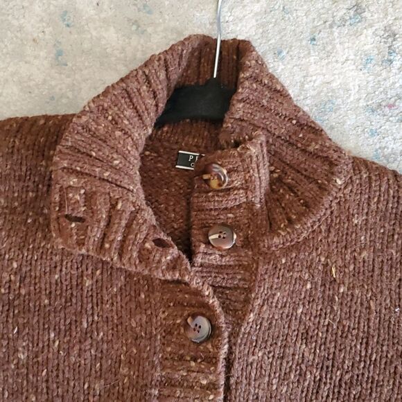 Peruvian Connection Alpaca Wool Blend Button Down Mock Neck Sweater in Brown - Picture 11 of 14